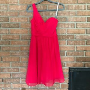 Alfred Angelo knee-length one-shoulder fuschia dress size 6